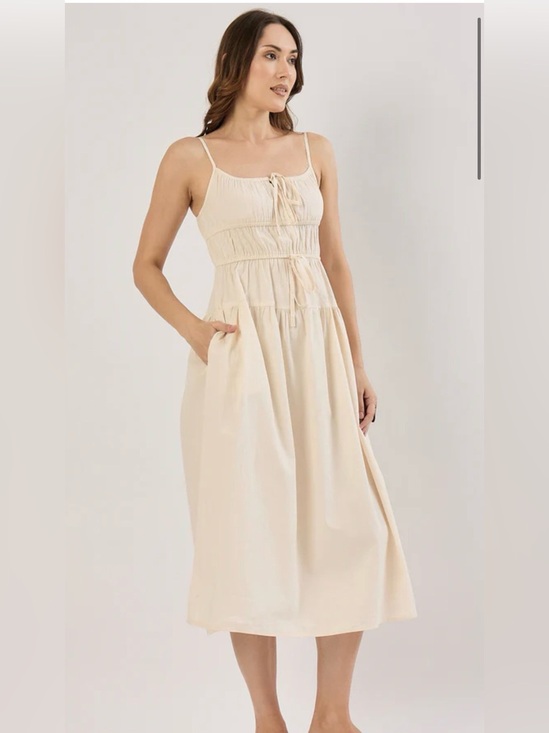 Sim & Sam Dresses & Skirts - NWOT SIM & SAM ECRU TIE FRONT MILKMAID POPLIN MIDI CREAM COLOR SIDE POCKETS SZ S